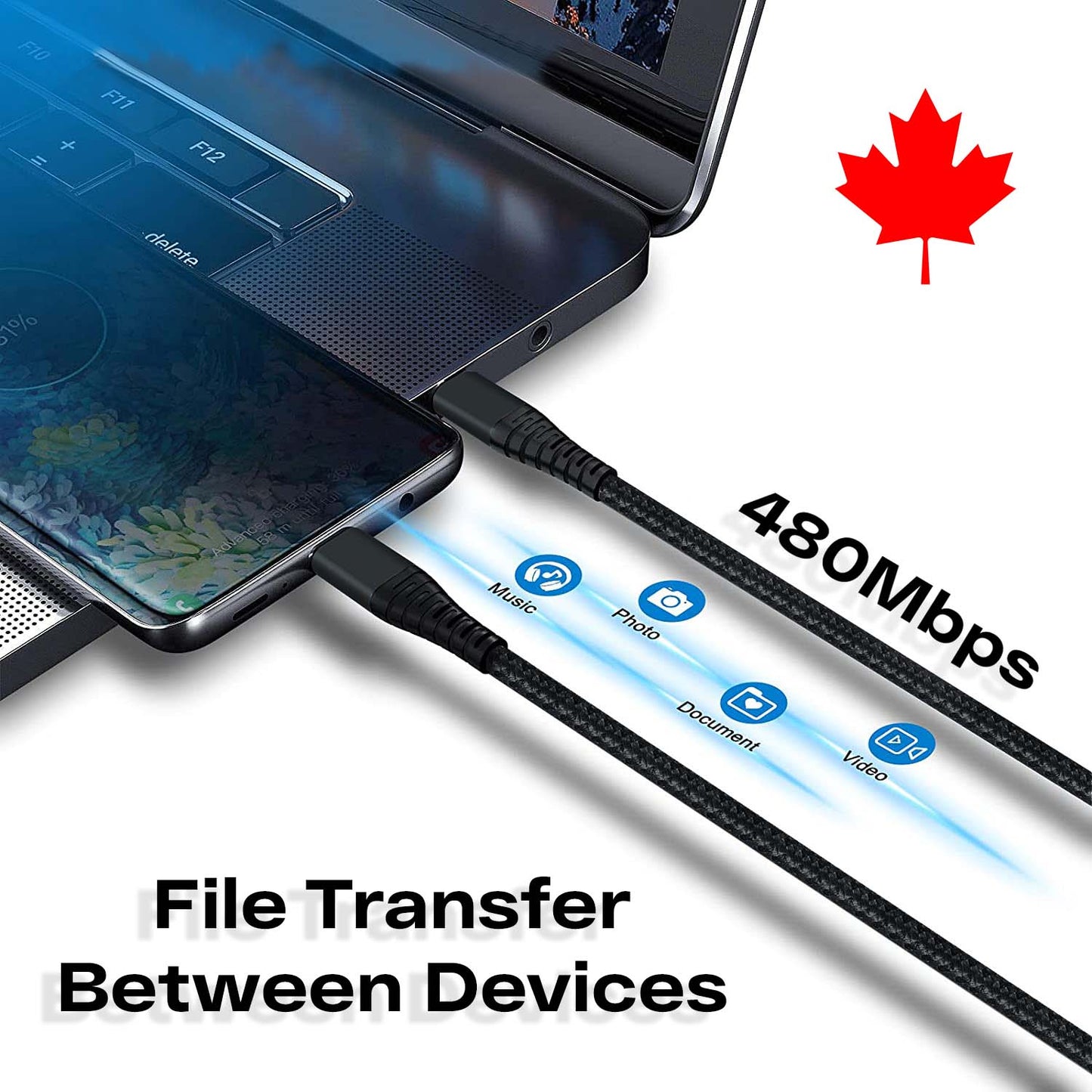 USB A to C Cable 12W 480Mbps Charge and Sync