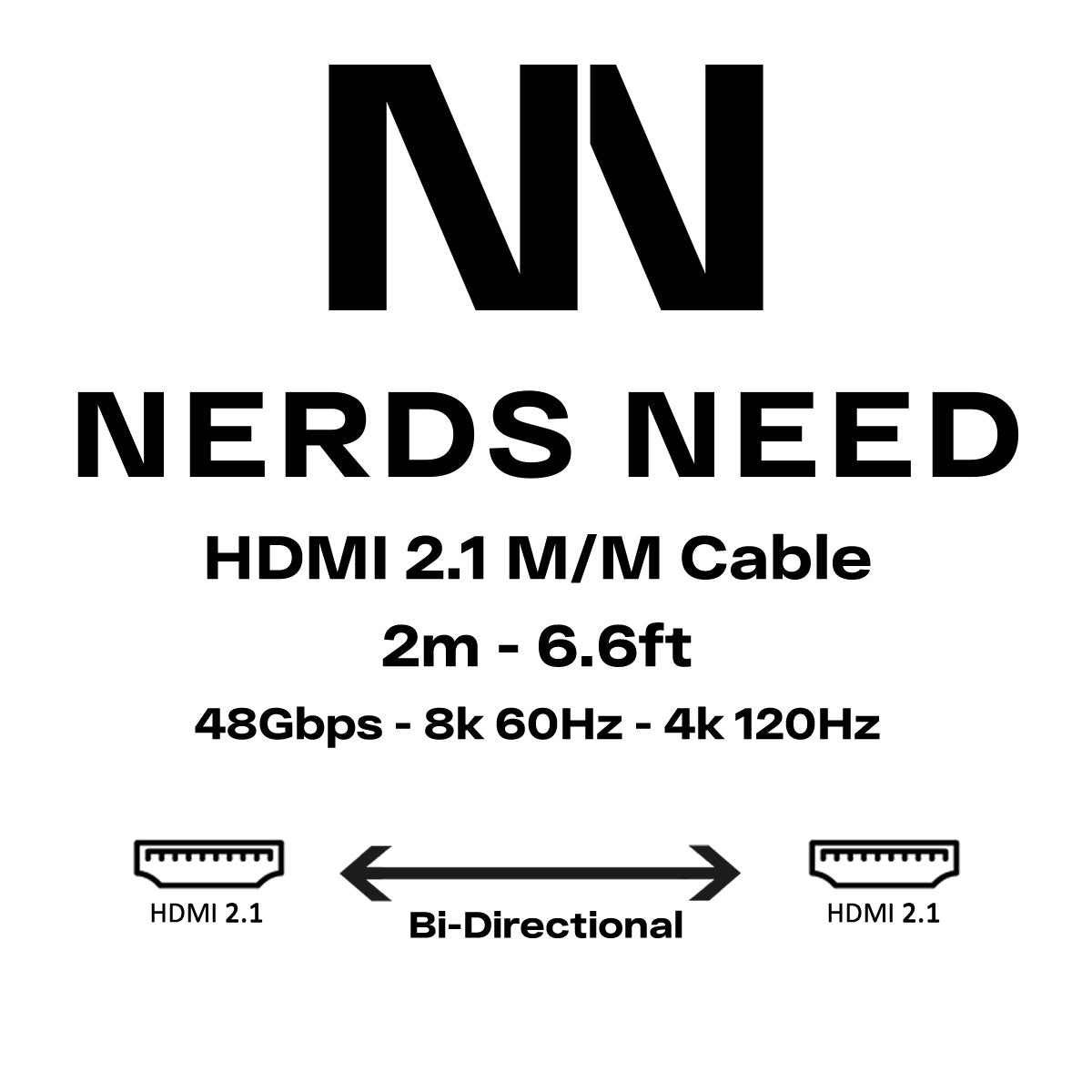 HDMI 2.1 Cable 48Gbps 8K 60Hz 4K 120Hz 2m 6.6ft