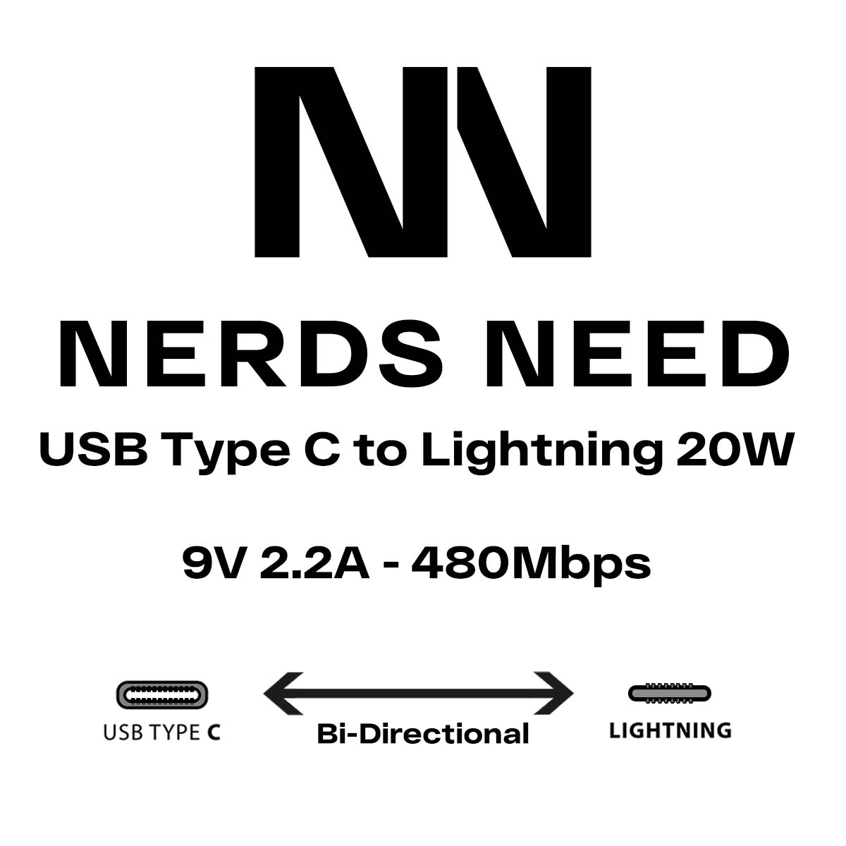 USB C to Lightning Cable 20W 480Mbps Charge and Sync